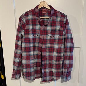 Women's Red & Gray Plaid Button-Down Shirt - Casual Long Sleeve